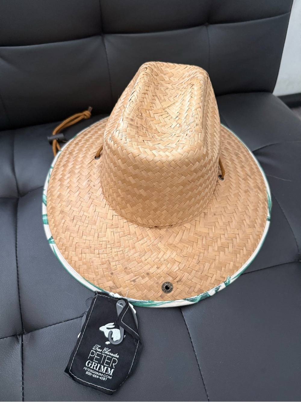 Peter Grimm Tan Straw Hat with Green-Trim Brim